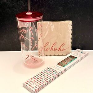 Candy Cane glass Tumbler with extra Swig straws and napkins.